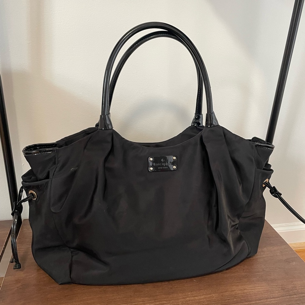 [kate spade] Stevie Black Nylon and Paten Leather Shoulder/Diaper Bag